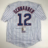 Autographed/Signed Kyle Schwarber Chicago Pinstripe Baseball Jersey JSA COA
