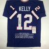 Autographed/Signed Jim Kelly Buffalo Blue Stat Football Jersey JSA COA