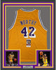 Framed Autographed/Signed James Worthy 35x39 Los Angeles LA Yellow Basketball Jersey JSA COA