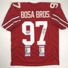 Autographed/Signed Nick & Joey Bosa Brothers Ohio State Red College Football Jersey JSA COA