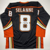 Autographed/Signed Teemu Selanne Anaheim Black Hockey Jersey Beckett BAS COA