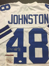 Autographed/Signed Daryl Moose  Johnston Dallas Cowboys White Football Jersey JSA COA
