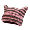 Women’s Hand Knitted Striped Cat Hat – Cute Warm Winter Beanie by FitiqueFit