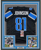 Framed Autographed/Signed Calvin Johnson 35x39 Detroit Black Football Jersey JSA COA