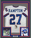 Framed Autographed/Signed Rodney Hampton 35x39 New York White Football Jersey JSA COA