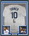 Framed Autographed/Signed Justin Turner 35x39 Los Angeles LA White Baseball Jersey JSA COA