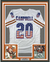 Framed Autographed/Signed Earl Campbell 35x39 Texas USA White Football Jersey Beckett BAS COA