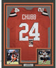 Framed Autographed/Signed Nick Chubb 35x39 Cleveland Orange Football Jersey JSA COA