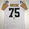 Autographed/Signed Mean Joe Greene HOF 87 Pittsburgh White Football Jersey JSA COA