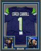 Framed Autographed/Signed Coach Pete Carroll 35x39 Seattle Blue Football Jersey Beckett BAS COA