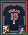 Framed Autographed/Signed Mitch Moreland 35x39 Boston Blue Baseball Jersey JSA COA