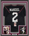 Framed Autographed/Signed Johnny FN Football Manziel 35x39 Texas A&M Black College Jersey JSA COA