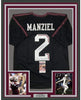 Framed Autographed/Signed Johnny FN Football Manziel 35x39 Texas A&M Black College Jersey JSA COA