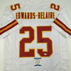 Autographed/Signed Clyde Edwards-Helaire Kansas City White Football Jersey Beckett BAS COA