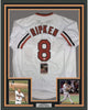 Framed Autographed/Signed Cal Ripken Jr. 35x39 Baltimore White Baseball Jersey JSA COA