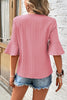 Beau Blue Ruffled Short Sleeve V Neck Textured Blouse