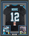 Framed Autographed/Signed DJ D.J. Moore 35x39 Carolina Black Football Jersey JSA COA