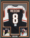 Framed Autographed/Signed Mark Recchi 35x39 Philadelphia Black Hockey Jersey Beckett BAS COA