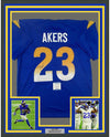 Framed Autographed/Signed Cam Akers 35x39 Los Angeles LA Blue Football Jersey Beckett BAS COA