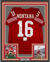 Framed Autographed/Signed Joe Montana & Dwight Clark 35x39 The Catch San Francisco Red Football Jersey PSA/DNA & Beckett BAS COA