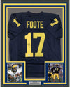 Framed Autographed/Signed Larry Foote 35x39 Michigan Blue College Football Jersey JSA COA Holo Only