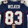 Autographed/Signed Wes Welker New England Blue Football Jersey JSA COA