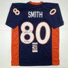 Autographed/Signed Rod Smith 2x SB Champ Denver Blue Football Jersey JSA COA