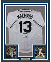Framed Autographed/Signed Manny Machado 35x39 San Diego White Baseball Jersey Beckett BAS COA #2
