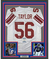 Framed Autographed/Signed Lawrence Taylor 35x39 New York White Football Jersey Beckett BAS COA
