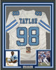Framed Autographed/Signed Lawrence Taylor 35x39 North Carolina UNC White College Football Jersey JSA COA