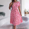 Casual Contrast Color Love Heart Short Sleeve Waist-controlled Pleated Dress