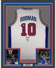 Framed Autographed/Signed Dennis Rodman 35x39 Detroit White Basketball Jersey JSA COA