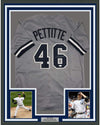 Framed Autographed/Signed Andy Pettitte 35x39 New York Grey Baseball Jersey JSA COA Holo Only