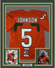 Framed Autographed/Signed Andre Johnson Miami Orange 35x39 College Football Jersey JSA COA