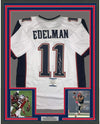 Framed Autographed/Signed Julian Edelman 35x39 New England White Football Jersey Beckett BAS COA