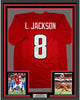 Framed Autographed/Signed Lamar Jackson 35x39 Louisville Red College Football Jersey JSA COA