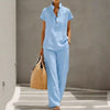 Cardigan & Short Sleeve Top + Pants Three-Piece Set – Solid Color Casual Lounge by FitiqueFit