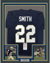 Framed Autographed/Signed Harrison Smith 35x39 Notre Dame Blue College Football Jersey JSA COA