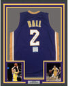 Framed Autographed/Signed Lonzo Ball 35x39 Los Angeles LA Purple Basketball Jersey Beckett BAS COA