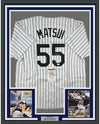 Framed Autographed/Signed Hideki Matsui 35x39 New York Pinstripe Baseball Jersey JSA COA