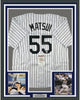 Framed Autographed/Signed Hideki Matsui 35x39 New York Pinstripe Baseball Jersey JSA COA