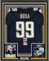 Framed Autographed/Signed Joey Bosa 35x39 Los Angeles LA Dark Blue Football Jersey JSA COA