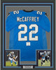 Framed Autographed/Signed Christian McCaffrey 35x39 Carolina Blue Football Jersey Beckett BAS COA