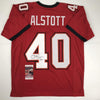 Autographed/Signed Mike Alstott Tampa Bay Red Football Jersey JSA COA