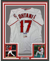 Framed Autographed/Signed Shohei Ohtani 35x39 Los Angeles LA Anaheim White Baseball Jersey PSA/DNA COA