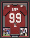 Framed Autographed/Signed Warren Sapp 35x39 Tampa Bay Red Football Jersey JSA COA