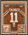 Framed Autographed/Signed Sam Ehlinger 35x39 Texas Orange College Football Jersey JSA COA
