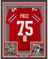 Framed Autographed/Signed Orlando Pace 35x39 Ohio State Red College Football Jersey JSA COA