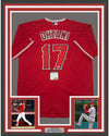Framed Autographed/Signed Shohei Ohtani 35x39 Los Angeles LA Anaheim Red Baseball Jersey PSA/DNA COA
