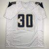 Autographed/Signed Austin Ekeler Los Angeles LA White Football Jersey Beckett BAS COA